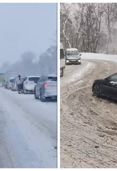 Заметенные снегом дороги на западе Украины