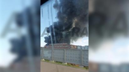 Пожар на заводе в Подмосковье сняли на видео