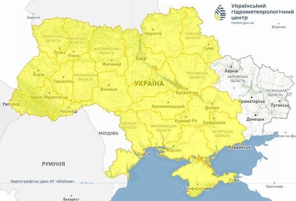Попередження про небезпечні метеорологічні явища по Україні.  / © Укргідрометцентр