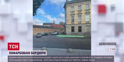Новости Украины: во Львове неизвестная женщина перекрасила бордюры в разные цвета