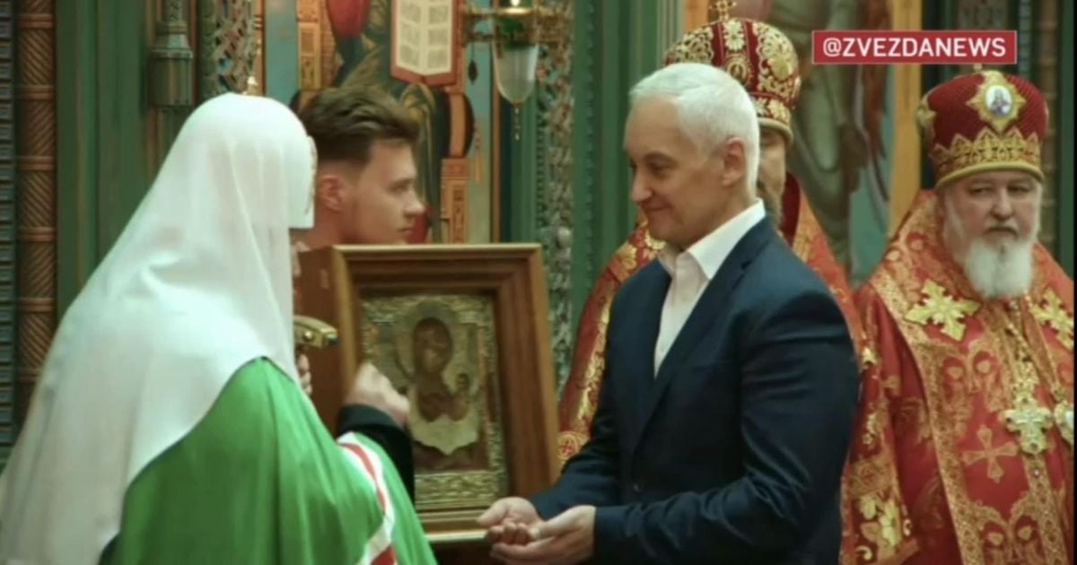 Патріарх Кирило і Андрій Бєлоусов. Скриншот з російського пропагандистського каналу