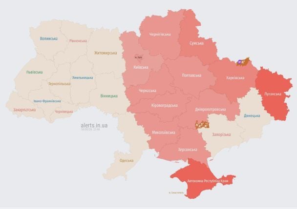 Карта повітряних тривог - у низці областей загроза удару балістикою
