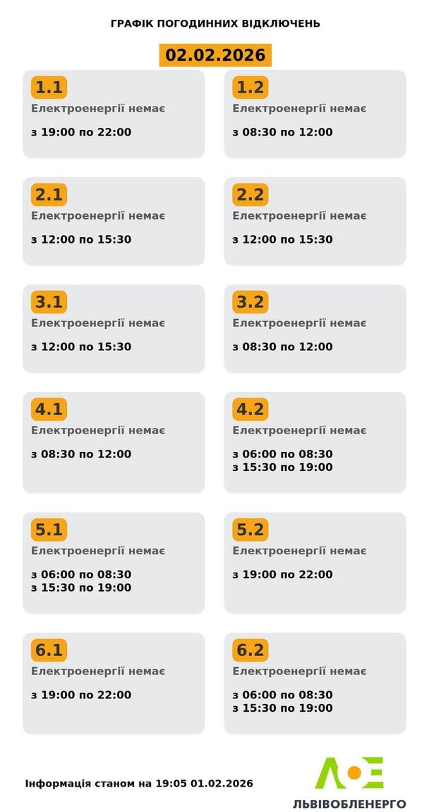 Графік відключення світла у Львівській області / © ДТЕК