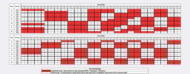 Графік відключення світла на Житомирщині 25 грудня