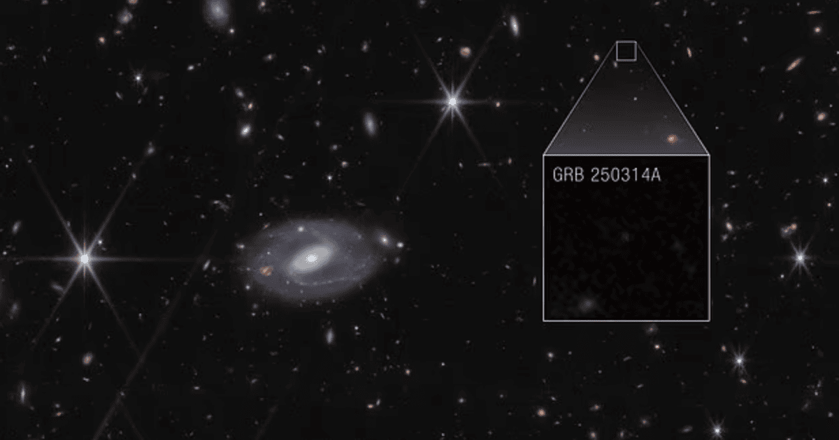 Вважається, що джерелом загадкового сигналу, отриманого з відстані 13 мільярдів світлових років, є гамма-сплеск, що отримав назву GRB 250314A (на фото)