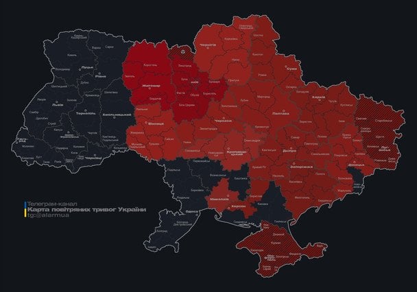 Мапа тривог станом на 15:50 вівторка, 5 травня