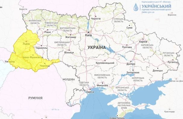 Мапа областей України, де 23 серпня очікуються небезпечні гідрометеорологічні явища / © Укргідрометцентр