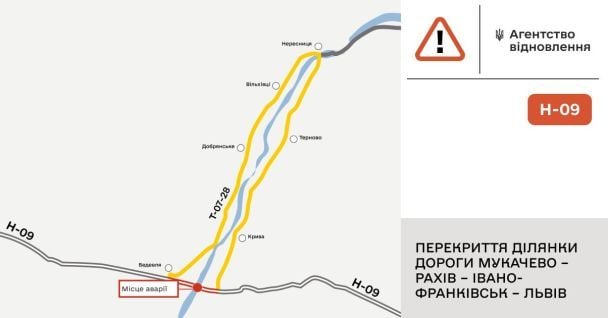 Схема об'їзду після падіння моста на Закарпатті.