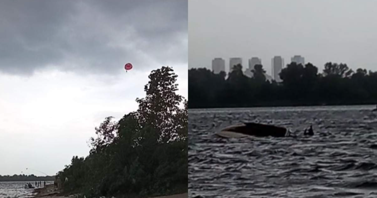 Тянули 10 человек: в Киеве спасли парашютиста, которого оторвало от катера и унесло ветром