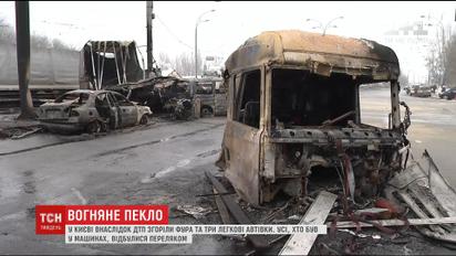 В Киеве образовались километровые пробки из-за ДТП, в котором выгорело фура и три легковых авто