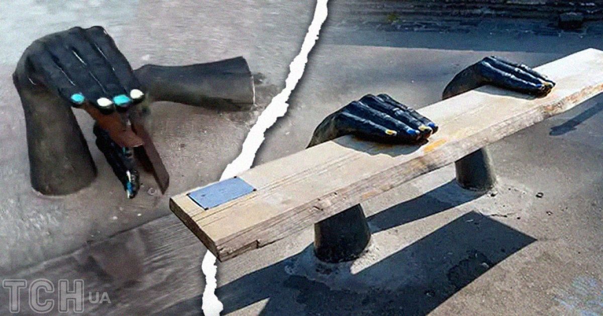 Вандали знищили у Києві лавку "Руки" / колаж ТСН.ua