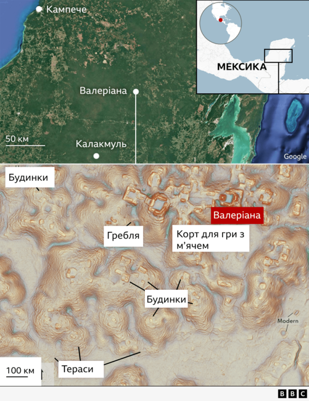 Затерянный город майя на карте/Фото: BBC