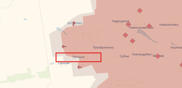 Просування РФ біля Троїцького. Фото: deepstatemap.