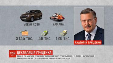 Без землі та нерухомості: НАЗК оприлюднило декларацію Анатолія Гриценка