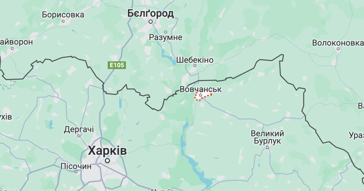 Місто Вовчанськ на мапі