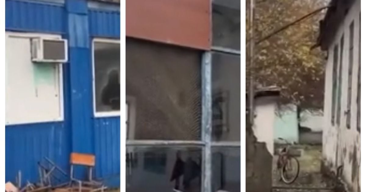 Вагончик (ліворуч на фото) та аварійна будівля школи