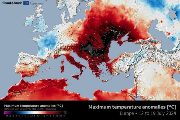 Україна опинилася у центрі температурної аномалії: карта / Карта: Climatebook / © 