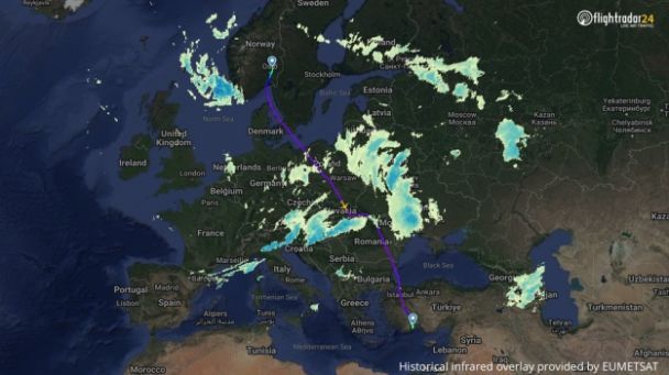 Мапа маршруту літака Airbus A320-200. ФОТО: скрин/Flightradar24
