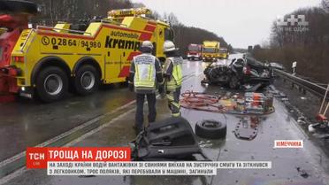 У Німеччині водій вантажівки зі свинями виїхав на зустрічну смугу та зіткнувся з легковиком