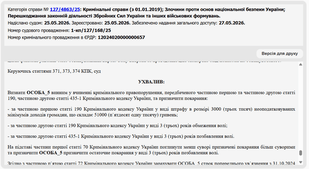Вирок суду / © Єдиний державний реєстр судових рішень
