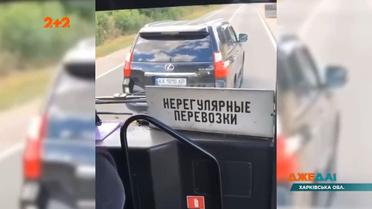 Под Харьковом пассажир автобуса проучил водителя "Лексуса", который долго блокировал ему дорогу