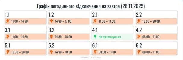Графік відключення світла на Прикарпатті 28 листопада