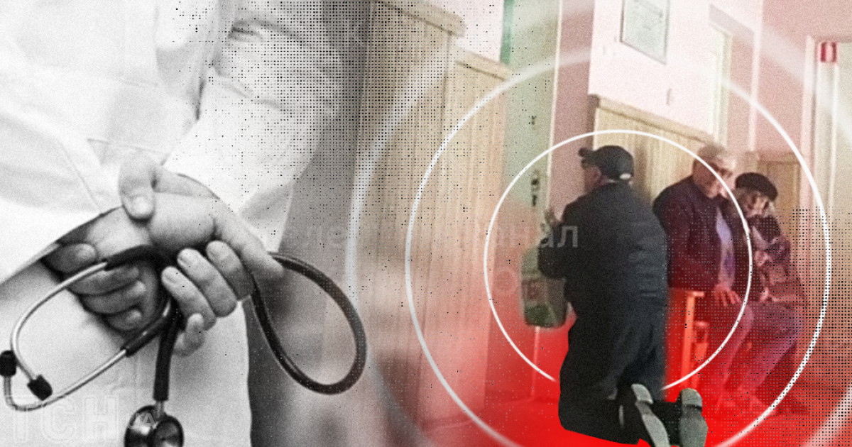 Пожилой мужчина на коленях умоляет врача о помощи/коллаж ТСН