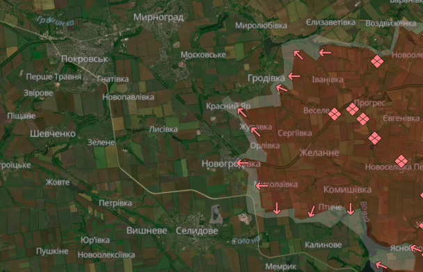 Mappa delle battaglie in direzione Pokrovsky (aggiornata il 22 agosto) / Mappa: Deep State / ©