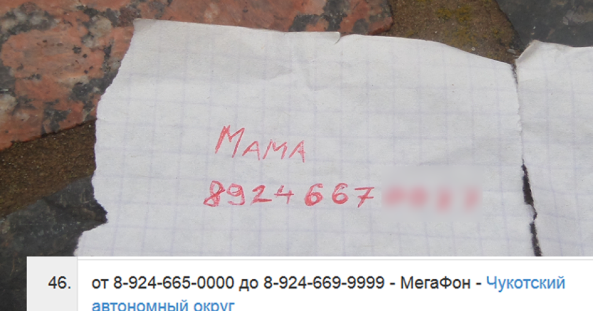 Бумажка с номером телефона матери одного из боевиков.