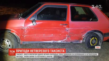 Таксист, которого трижды останавливали за вождение навеселе, снова пьяным попал в аварию