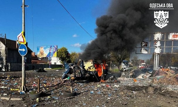 The aftermath of the attack on a market attack in Chornomorsk