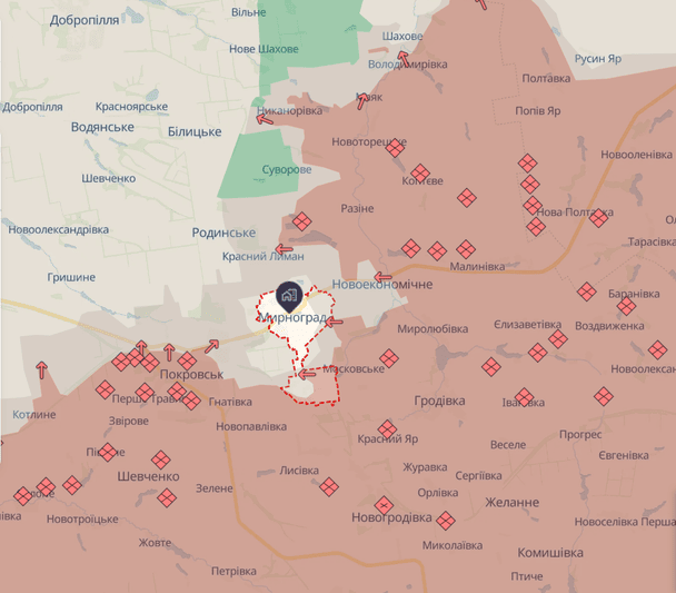 Мирноград, січень-грудень 2025 року. Джерело: DeepState