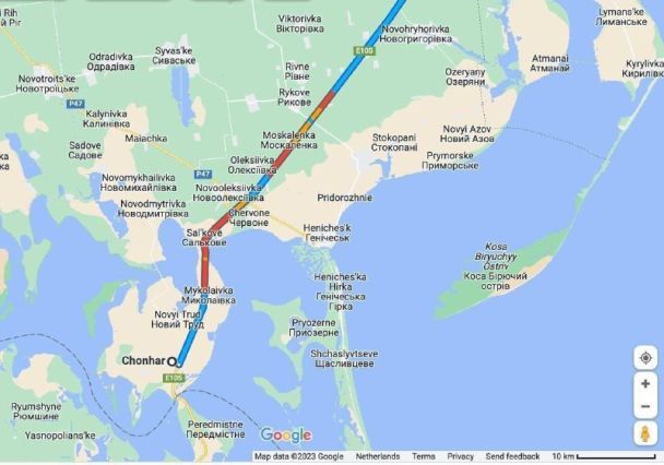 За даними Google Maps, затор з автівок росіян на вечір 17 липня збільшився до 25 км / © Google Maps