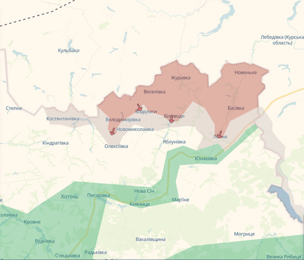 Окупація Сумської області, кінець травня 2025 року. Джерело: DeepState
