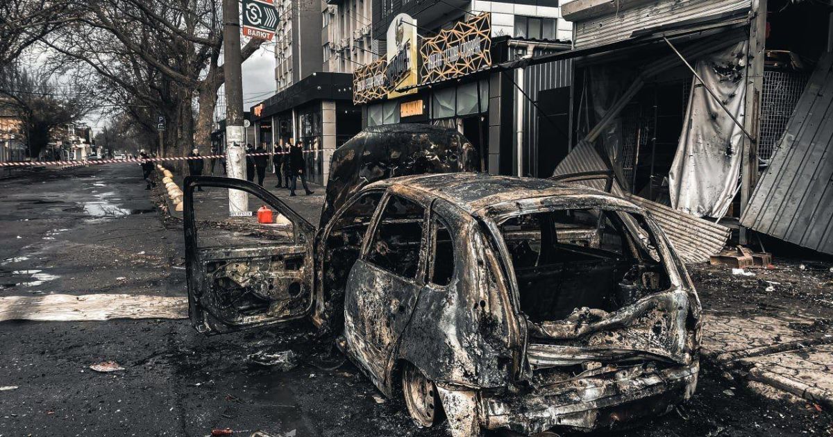 The aftermath of enemy shelling of Kherson