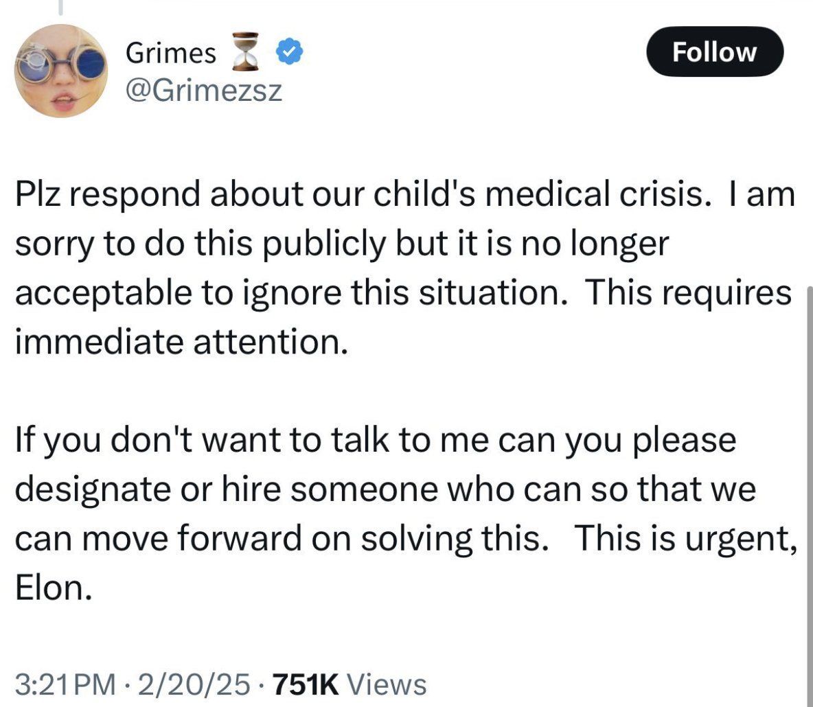 Grimes обратилась к Илону Маску через болезнь ребенка / © twitter.com/Grimezsz