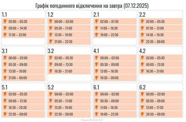 Графік відключення світла на Прикарпатті 7 грудня