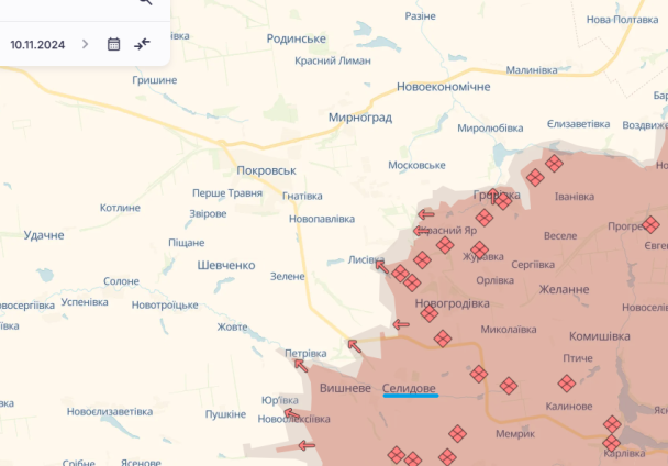 Продвижение РФ возле Селидового / © t.me/DeepStateUA
