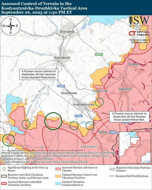 Ситуація на напрямку Костянтинівка-Дружківка. Мапа ISW.