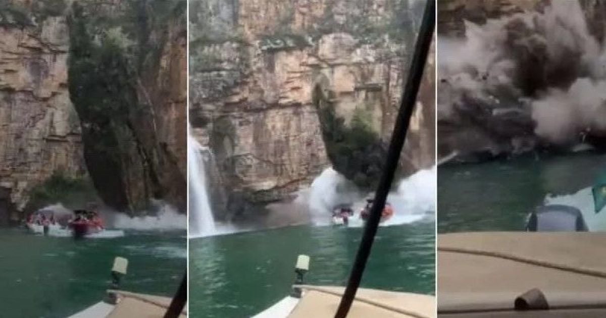 В Бразилии лодки с туристами привалило куском скалы: появилось жуткое видео