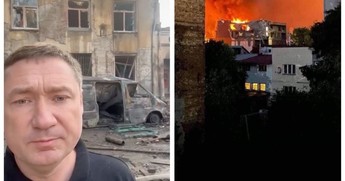 Голова Львівської ОВА Максим Козицький та руйнування у Львові внаслідок атаки 4 вересня / Колаж