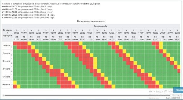 Графік відключення світла у Полтавській області