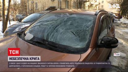 Новини України: у Києві шмат криги впав на машину, розбив скло та понівечив метал