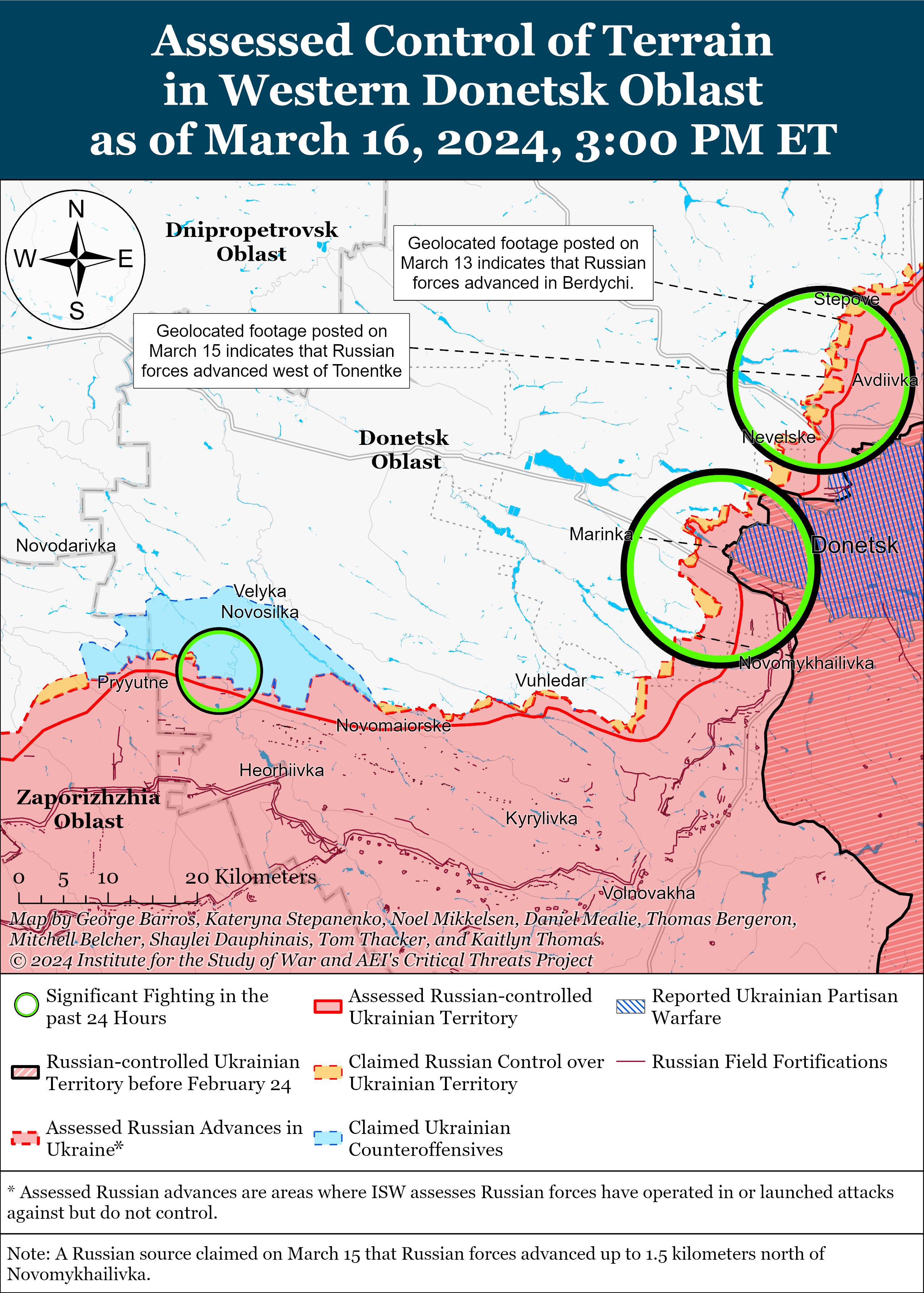 Мапа боїв на Запорізькому напрямку 17 березня 2024. ФОТО: ISW / ©