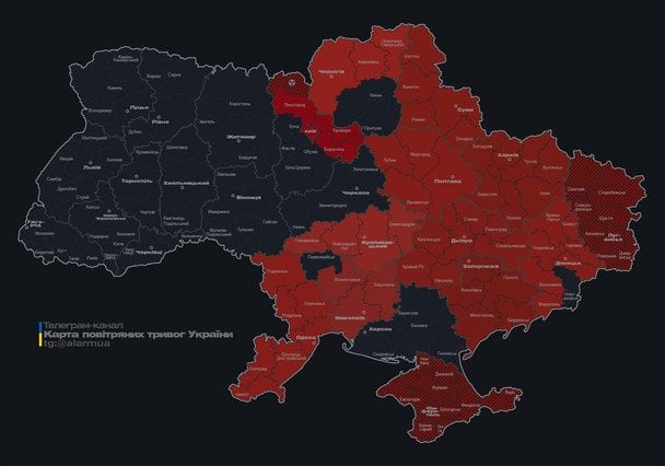 Карта тревог по состоянию на 11:20 субботы, 1 августа.