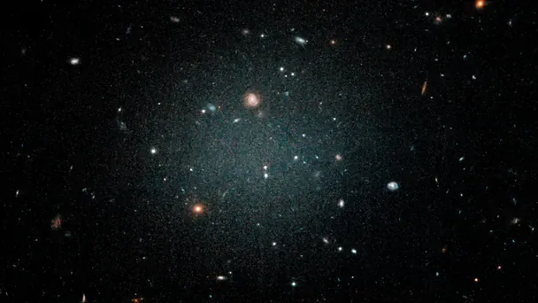 Зображення галактики NGC1052-DF2, отримане з космічного телескопа «Габбл». Вона настільки примарна, що крізь неї можна побачити далекі галактики. Джерело: Space Telescope Science Institute