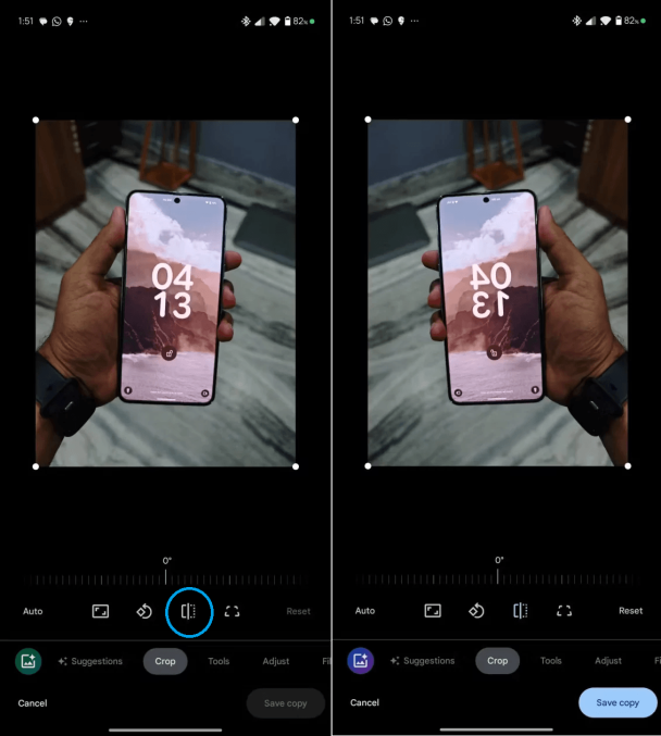 Зеркальное отображение фото в Google Photos