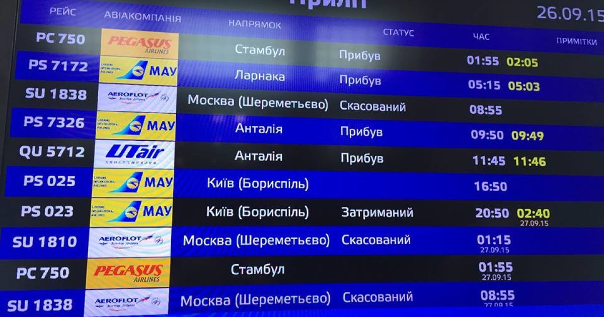 Табло рейсов аэропорта "Харьков"