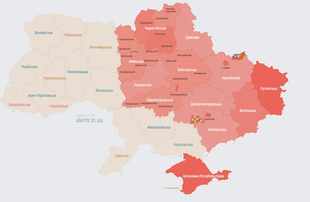 Карта тревог на 11:42 субботы, 30 сентября.