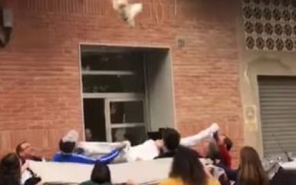 Відео порятунку перехожими собаки, який впав із балкона, стало вірусним у Мережі
